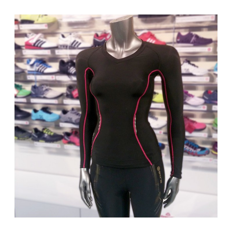 Dámské kompresní tričko dlouhý rukáv Skins Bio A200 Black/Pink