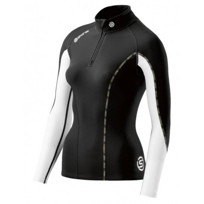 Woman compression T-Shirt SKINS DNAmic Thermal L/S Mock Neck with zip Black/Cloud