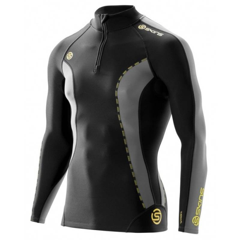 Pánské kompresní tričko SKINS DNAmic Thermal L/S Mock Neck with zip Black/Pewter