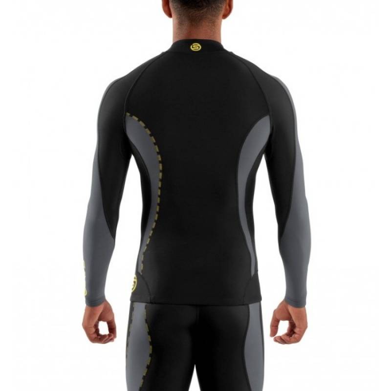 Pánské kompresní tričko SKINS DNAmic Thermal L/S Mock Neck with zip Black/Pewter