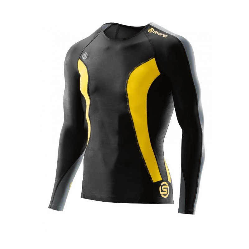 Herren T-Shirt kompressions langarm Skins DNAmic - schwarz/gelb