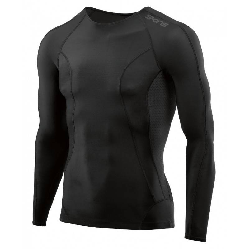 Man compression T-Shirt Skins DNAmic Mens Top Long Sleeve Black/Black