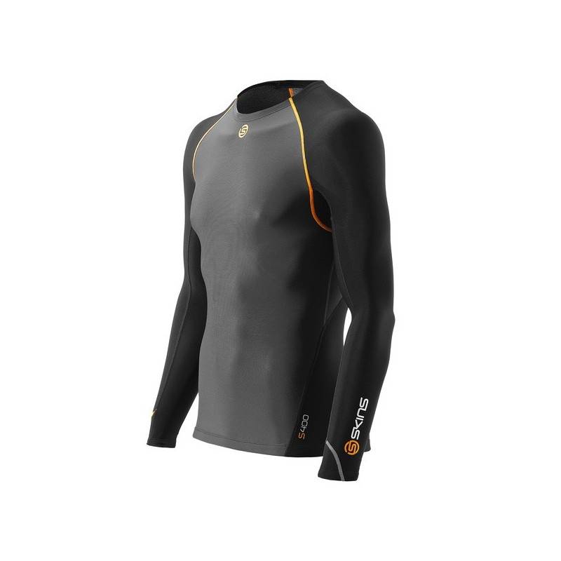 Man compression T-Shirt Skins Bio S400 - Thermal Mens Black/Graphite/Orange
