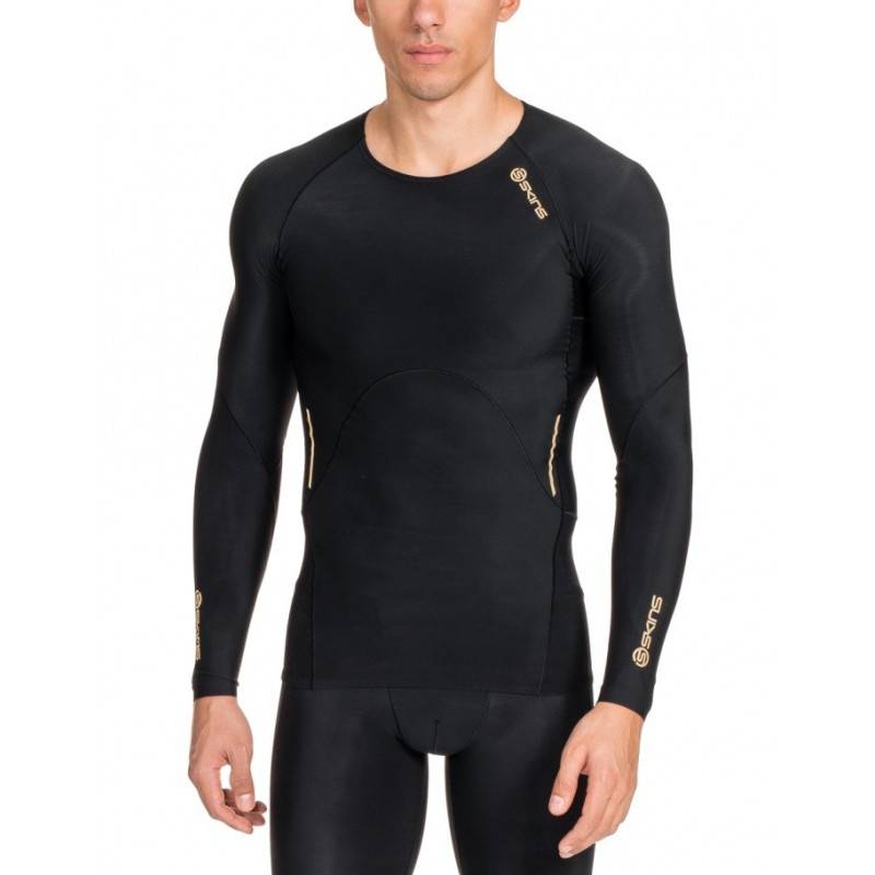 Man compression T-Shirt Skins A400 Mens Black Top Long Sleeve