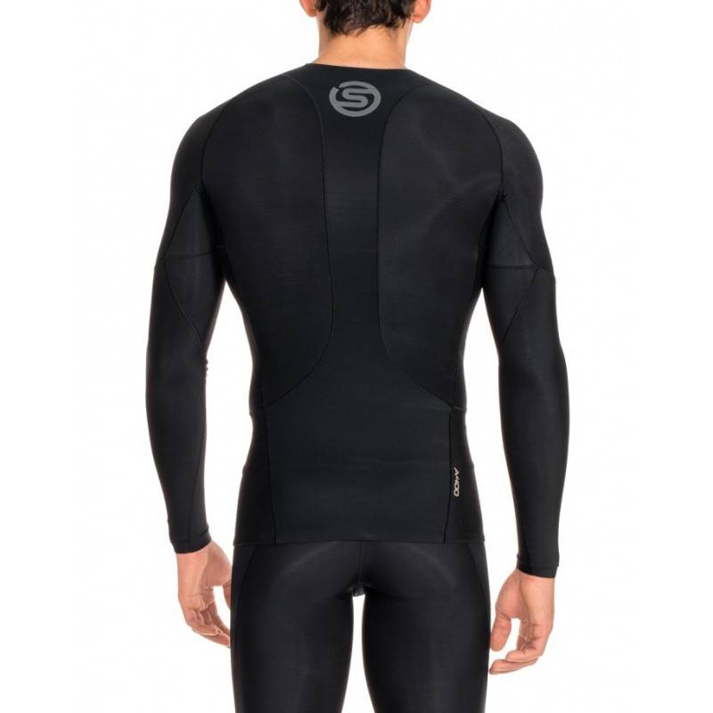 Man compression T-Shirt Skins A400 Mens Black Top Long Sleeve