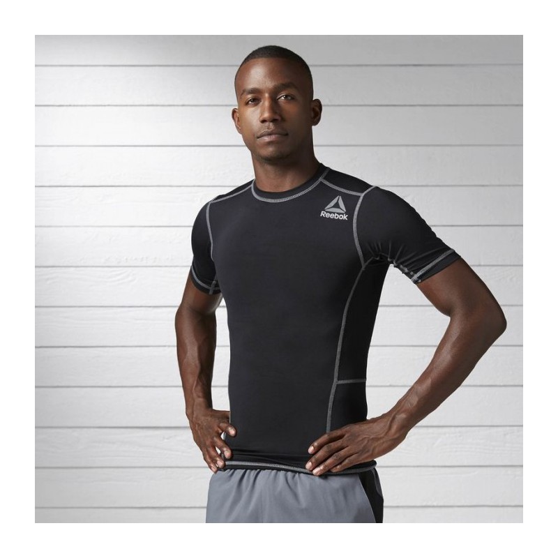 Pánské kompresní tričko černé krátký rukáv