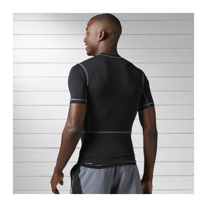 Pánské kompresní tričko černé krátký rukáv