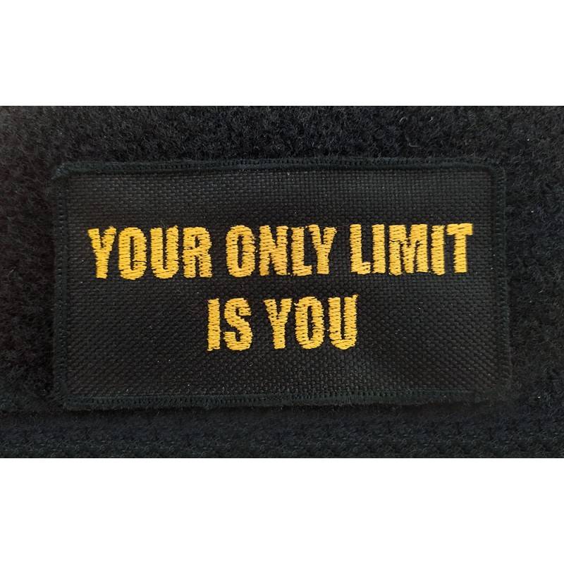 Velcro patch with slogan Limit - 95 x 50 mm with velcro black/yellow 