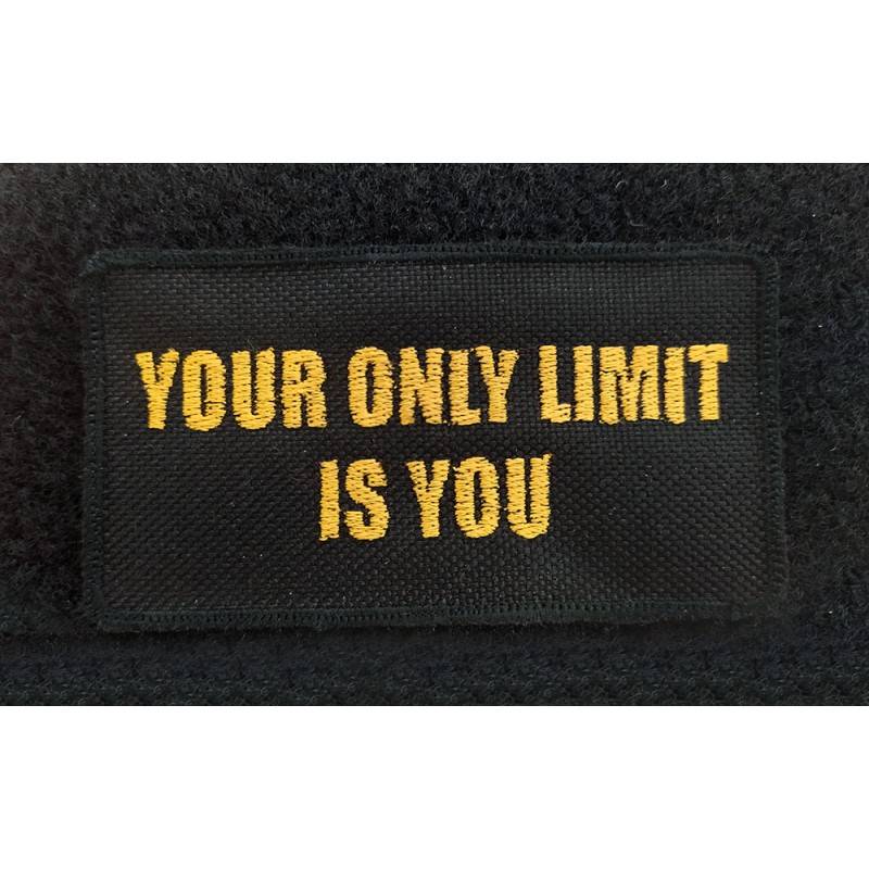 Patch with slogan Limit - 95 x 50 mm with velcro black/yellow  on velcro