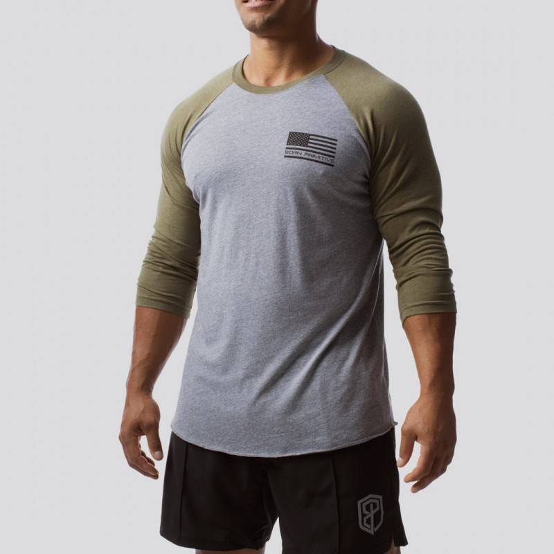 Man T-Shirt American Protector 2.0 Unisex Raglan (Military Green)