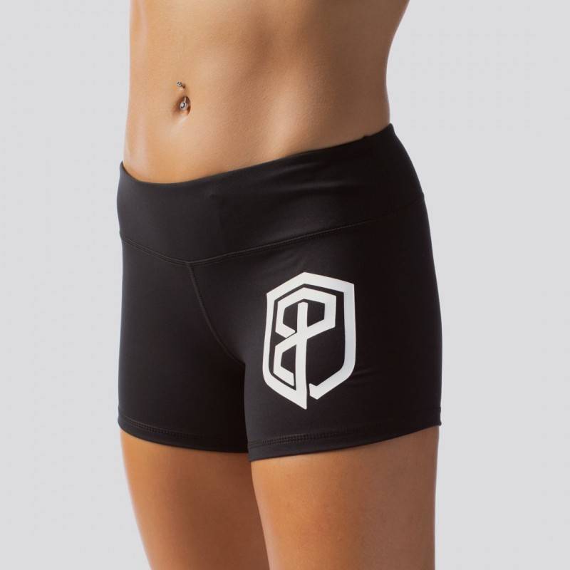 Woman Shorts Renewed Vigor Booty Shorts (Black / White Logo)