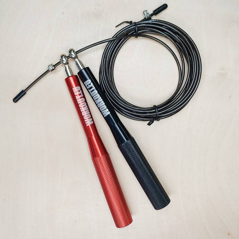 Springseil WORKOUT mit Aluminium Griff - schwarz/rot+schwarzes Kabel