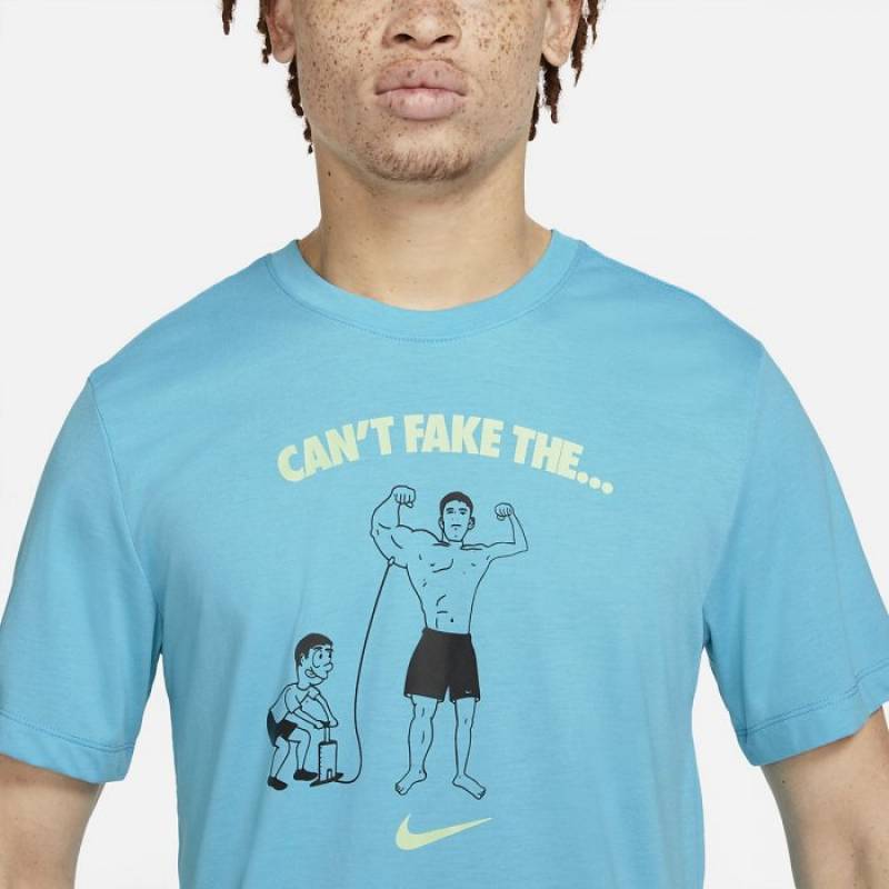 Man T-Shirt Nike Dri Fit - Cant Fake The Pump (Blue)