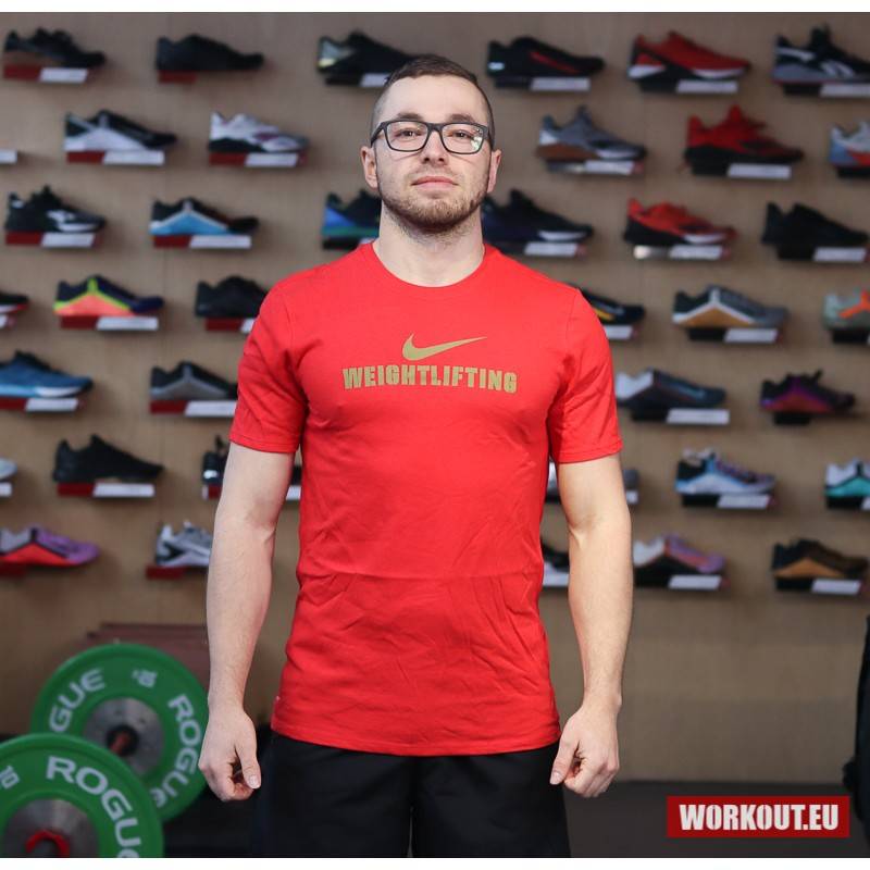 Nike Mens Weightlifting Tee - Red/Gold