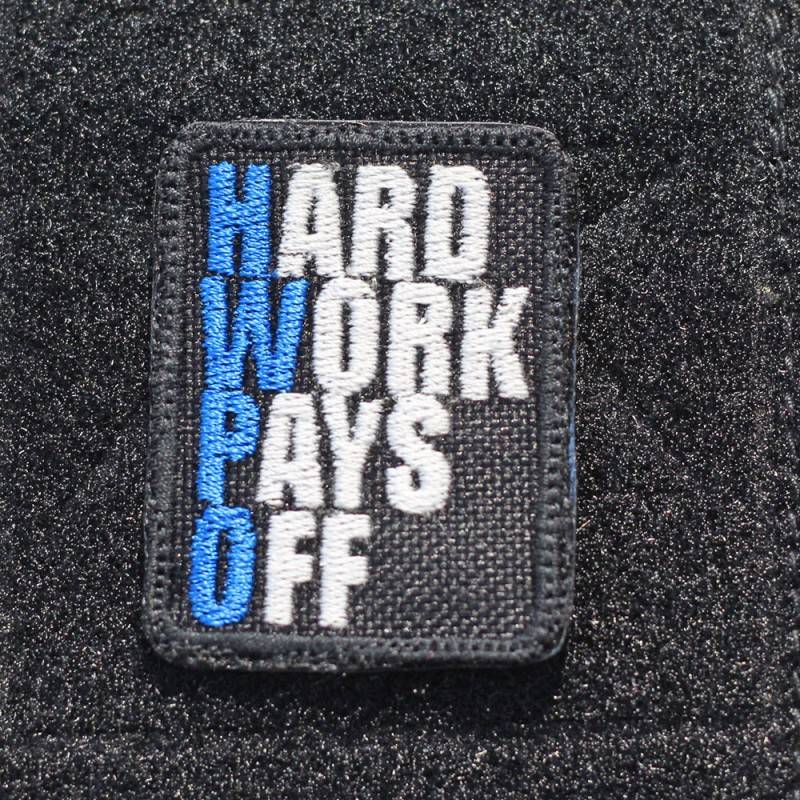 Velcro patch Hard Work Pays Off (HWPO) blue - small