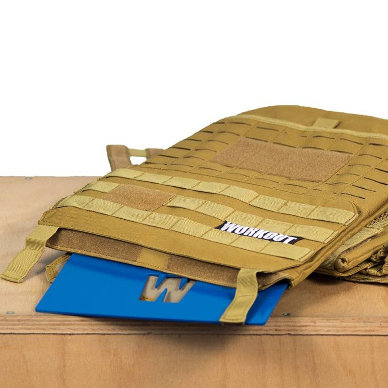 Tactical Plate Weight Vest 20 LB WORKOUT 3.0 - Khaki + Velcro patch (for WOD Murph)