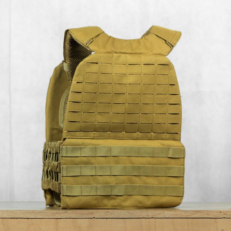 Tactical Plate Weight Vest 20 LB WORKOUT 3.0 - Khaki + Velcro patch (for WOD Murph)