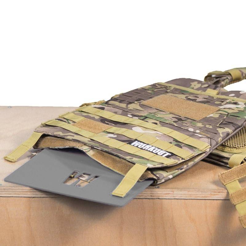 Tactical Plate Weight Vest 20 LB WORKOUT 3.0 - Camo + Velcro patch (for WOD Murph)