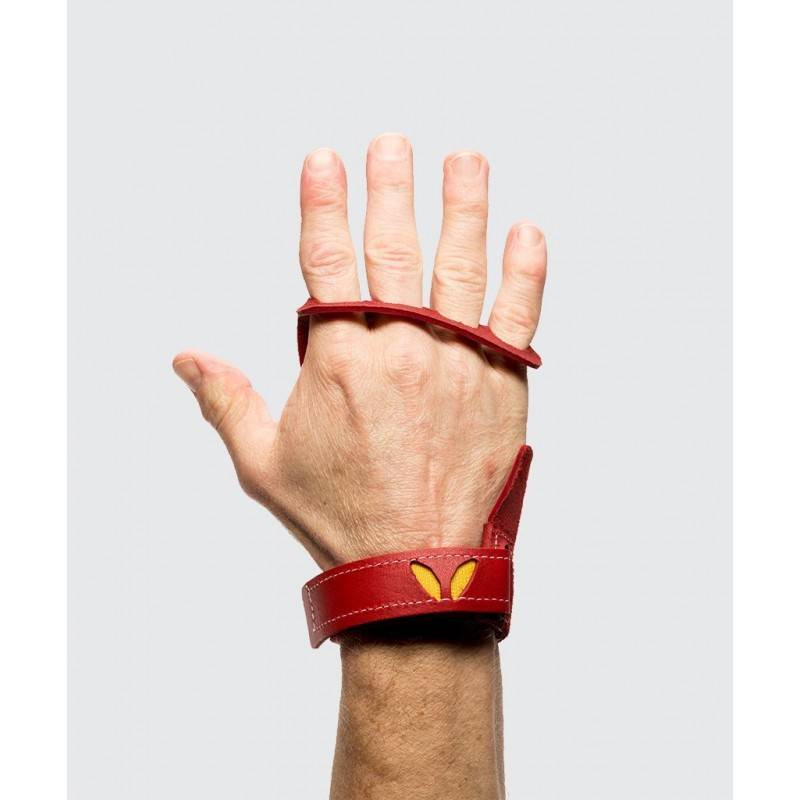 Man leather Victory grips 4-Finger - red