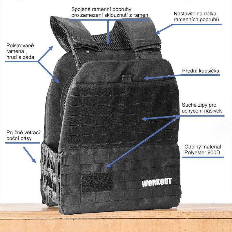 Tactical Plate Weight Vest 20 LB WORKOUT 4.0 - Black + Velcro patch (for WOD Murph)