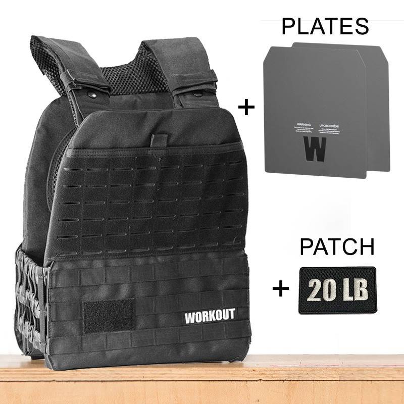 Zátěžová taktická plátová vesta 20 lb WORKOUT 4.0 - Black + nášivka (pro WOD Murph)