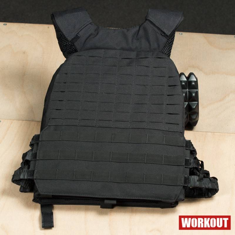 Tactical Plate Weight Vest 14 LB WORKOUT 4.0 - Black + Velcro patch (for WOD Murph)