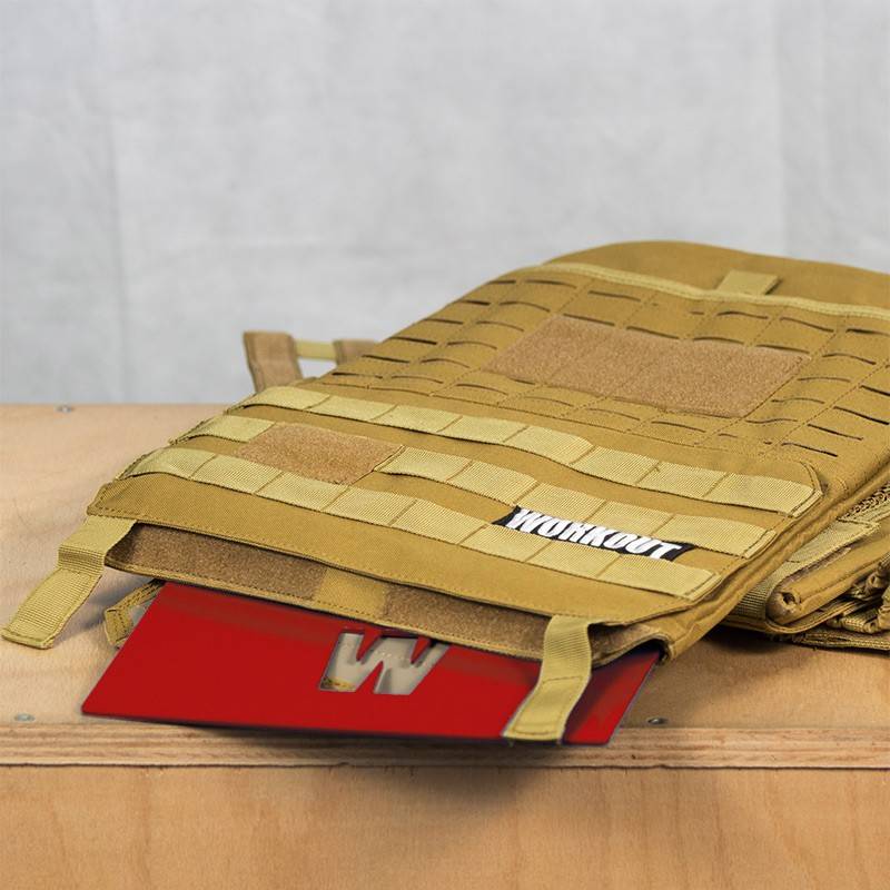 Zátěžová taktická plátová vesta 10 kg WORKOUT 3.0 - khaki + nášivka