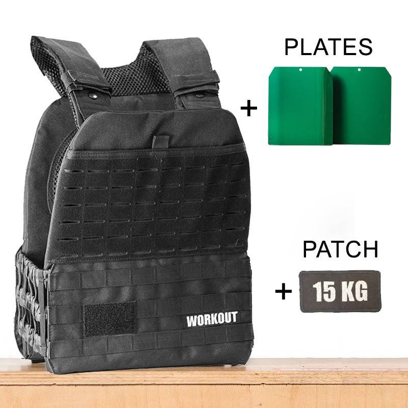 Zátěžová taktická plátová vesta 15 kg WORKOUT - černá