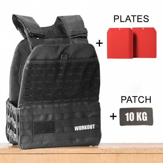 Zátěžová taktická plátová vesta 10 kg WORKOUT 3.0 + nášivka