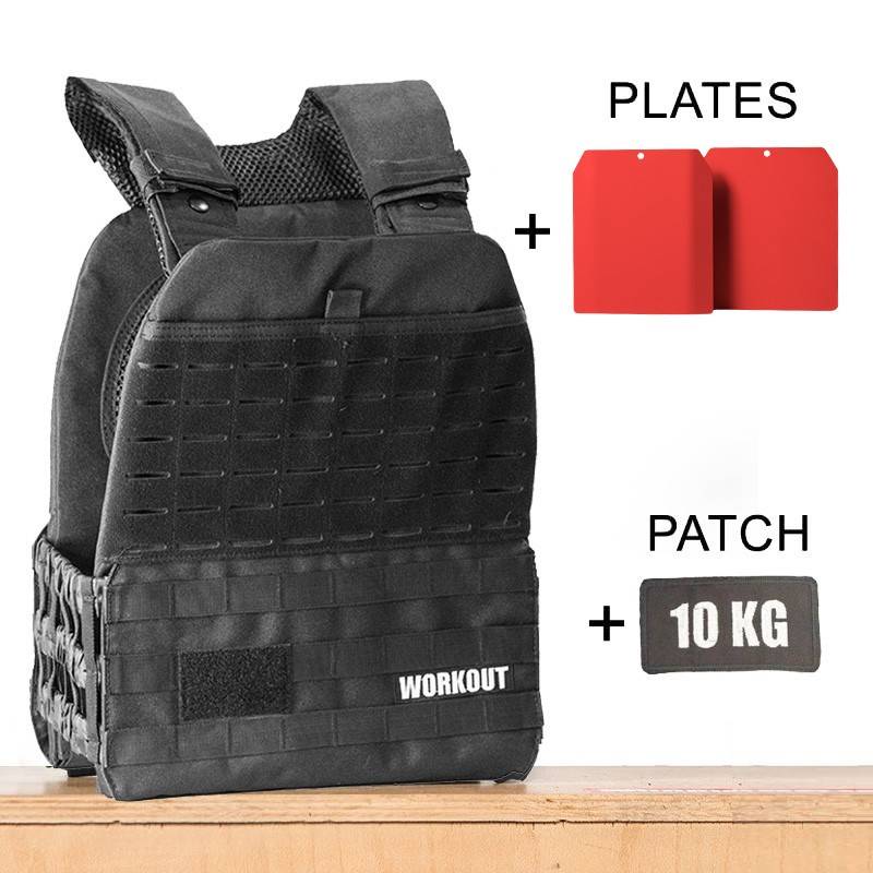 Zátěžová taktická plátová vesta 10 kg WORKOUT - černá