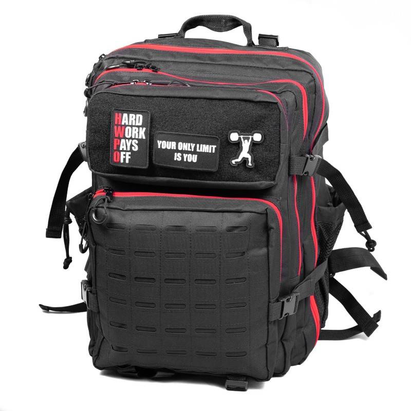Fitness-Rucksack WORKOUT Pro - 40 l - schwarz mit roten Reißverschlüssen