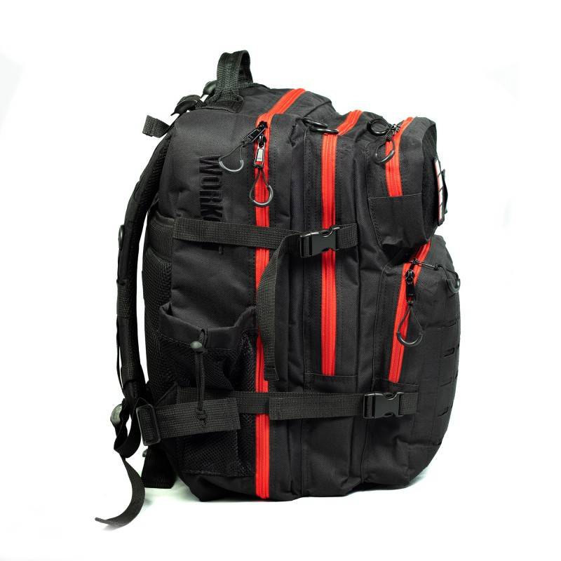 Fitness batoh WORKOUT Pro - 40 l - černý s červenými zipy
