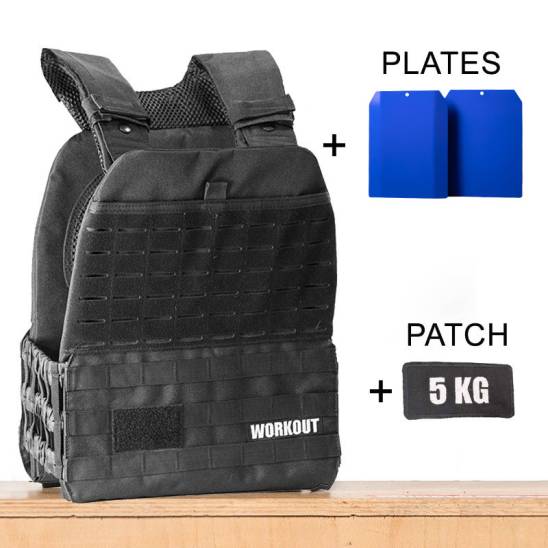 Zátěžová taktická plátová vesta 5 kg WORKOUT 3.0 - Černá + nášivka