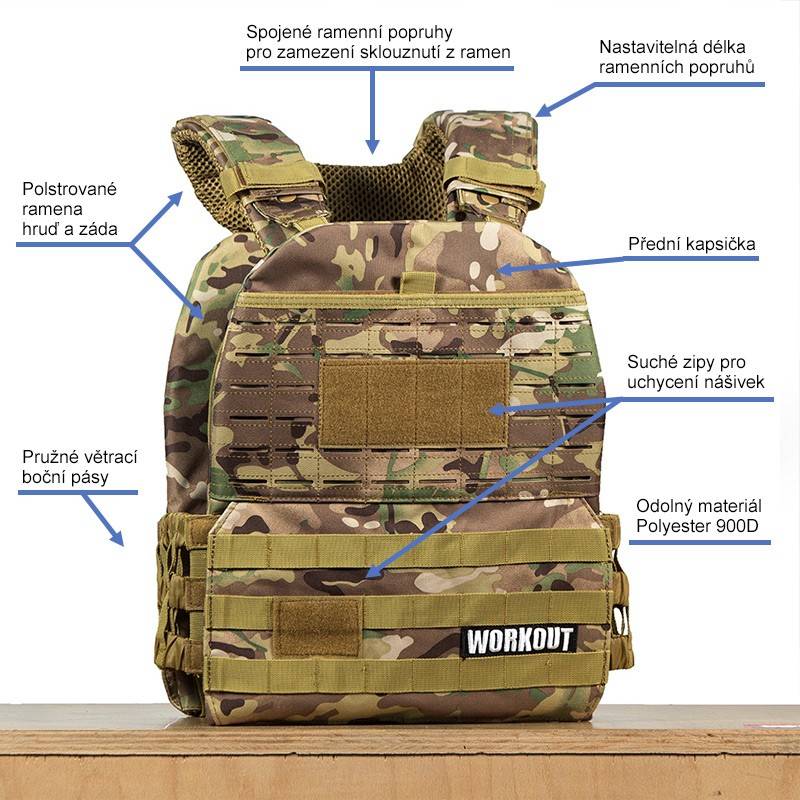 Tactical Plate Weight Vest 5 kg WORKOUT - Camo