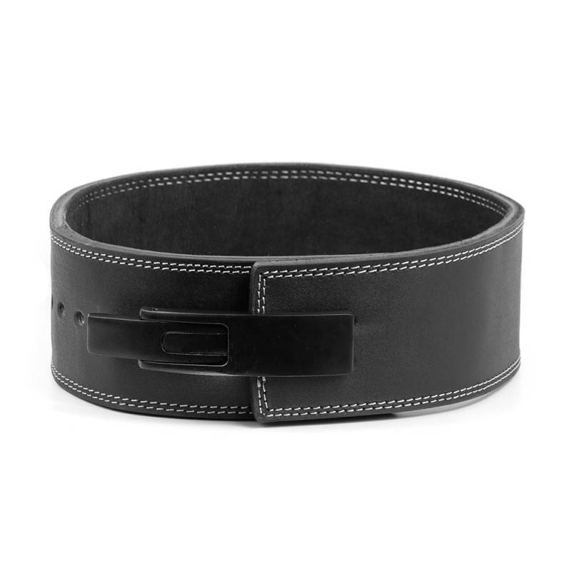 Leather belt with buckle 10 cm WORKOUT - black