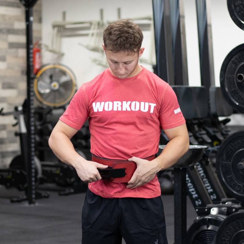 Kožený opasek se sponou 10 cm WORKOUT - červený