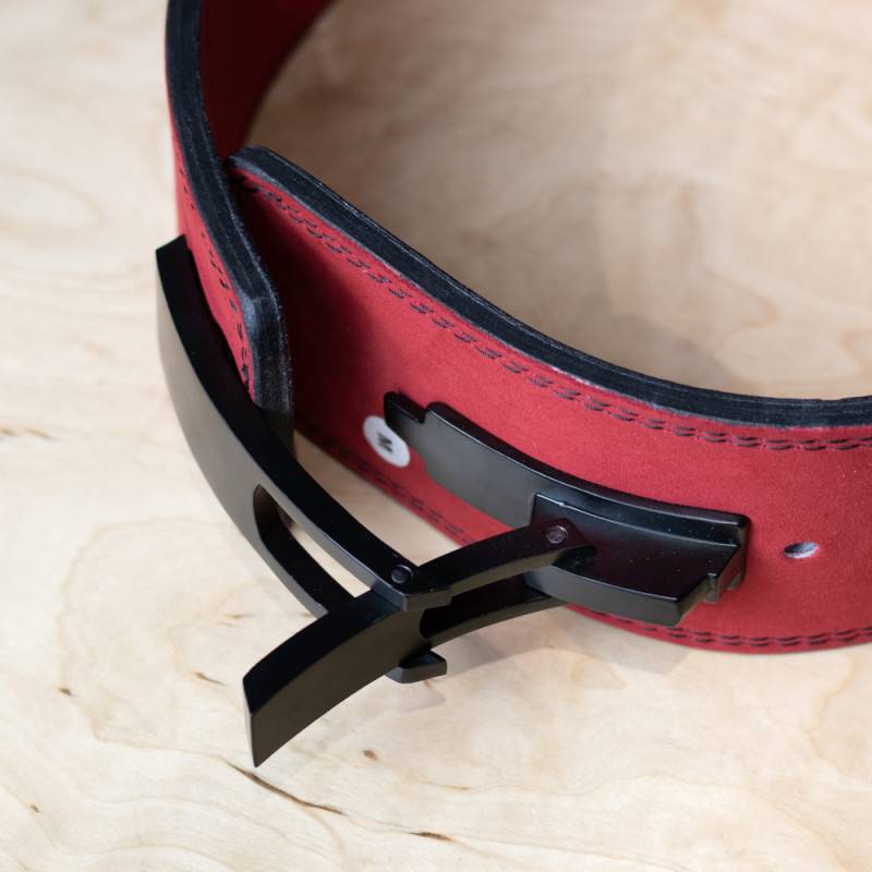 Powerlifting Leather 10 cm Lever Belt  - red