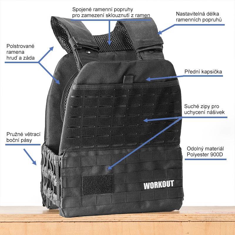Zátěžová taktická plátová vesta 10 kg WORKOUT - černá