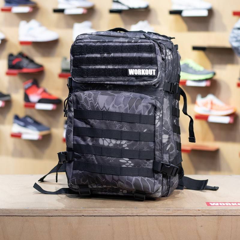 Fitness backpack WORKOUT - dark leaves reflective patch WORKOUT.EU