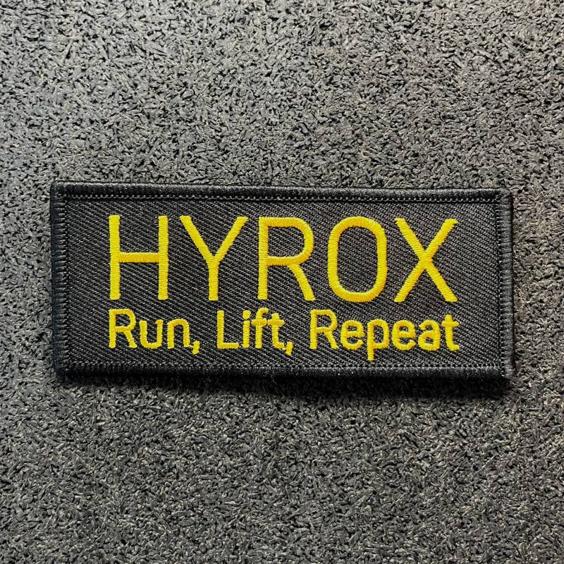 HYROX Klettaufnäher - Run, Lift, Repeat - gelbe Beschriftung