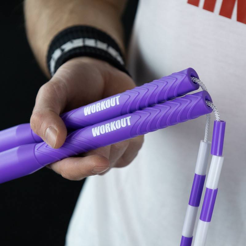Corda per saltare con perline WORKOUT - regolabile - viola