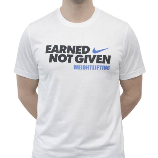 Nike tričko Weightlifting - Earned not given - bílé