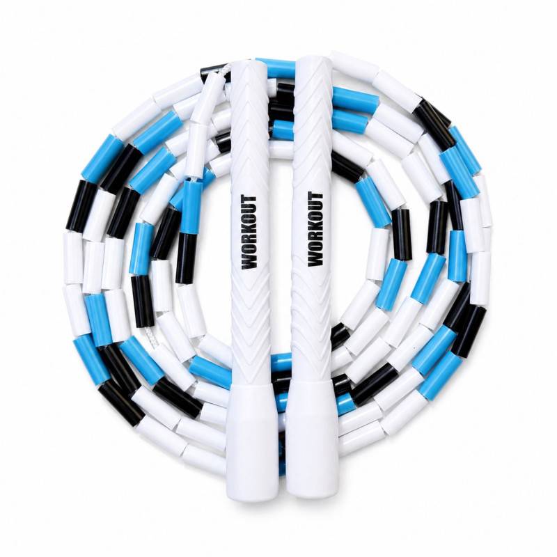 Korálkové Springseil WORKOUT - nastavitelné - weiß/modrá/schwarz