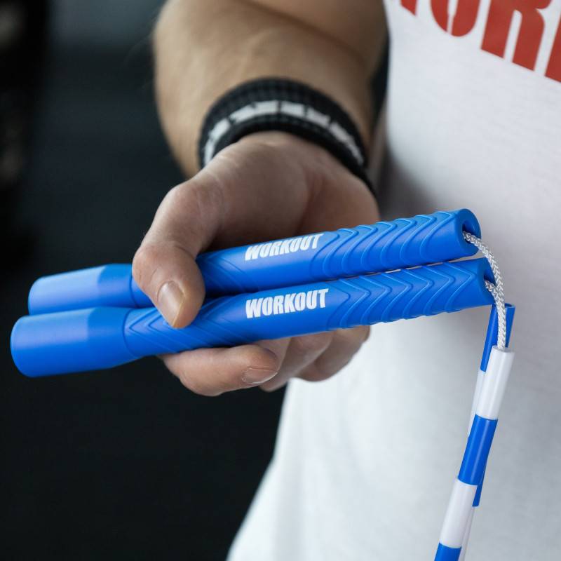 Corda da salto con perline WORKOUT - regolabile - blu