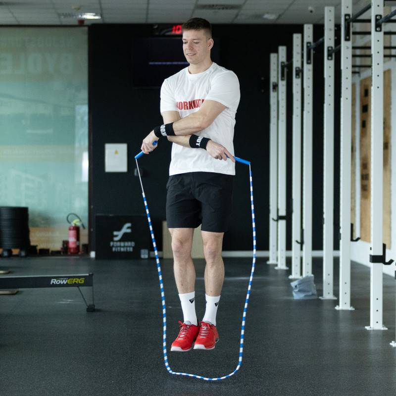 Corda da salto con perline WORKOUT - regolabile - blu