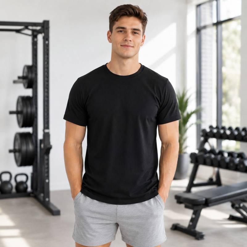 Man T-Shirt WORKOUT - black a kratší