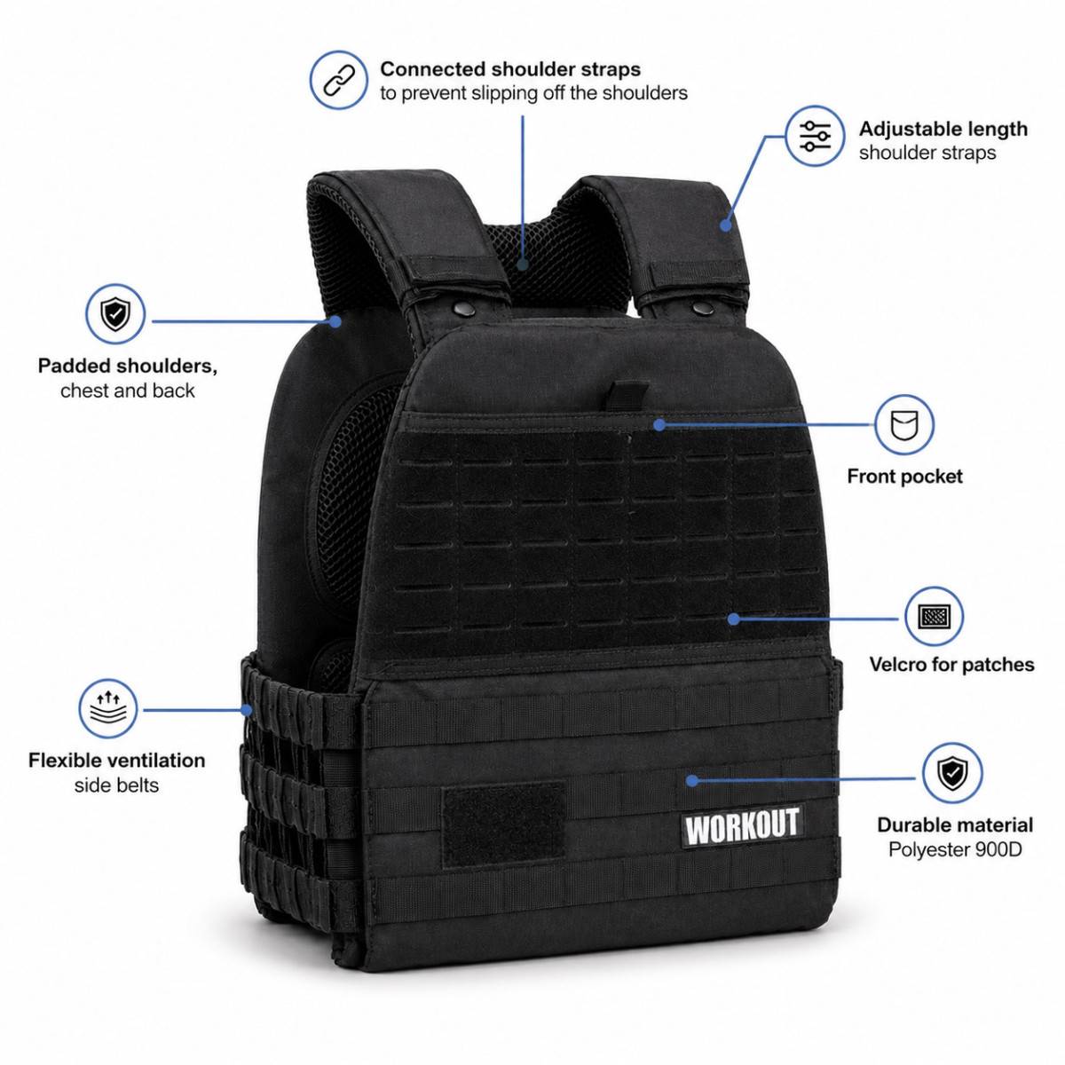 Tactical Plate Weight Vest  WORKOUT - black