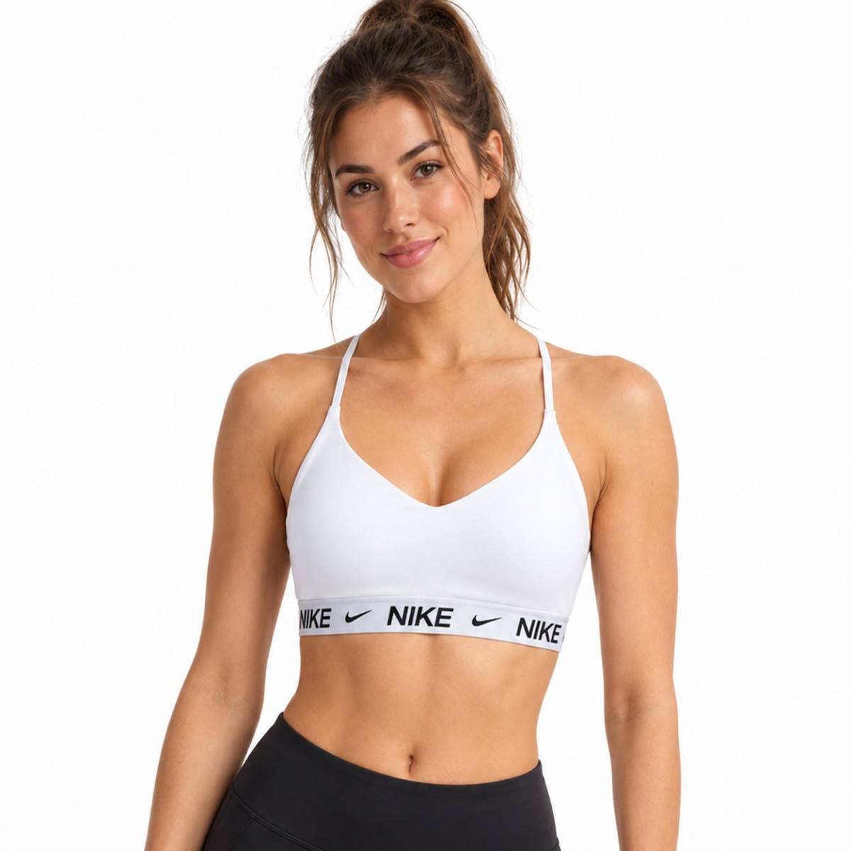 Reggiseno da donna Nike Indy con sostegno leggero - bianco/grigio