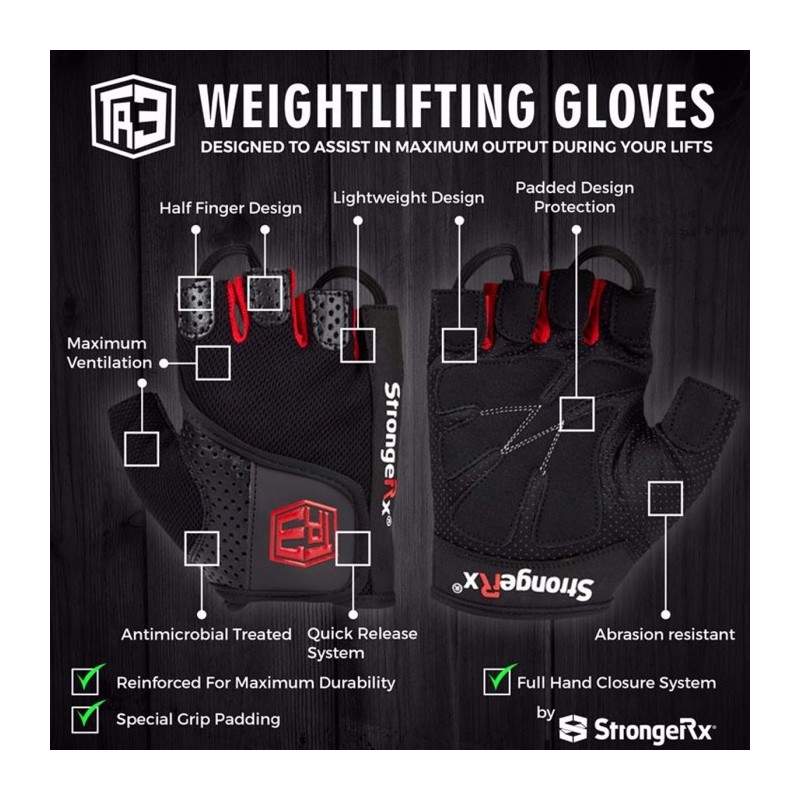 StrongerRx TR3 Weightlifting Gloves / Black